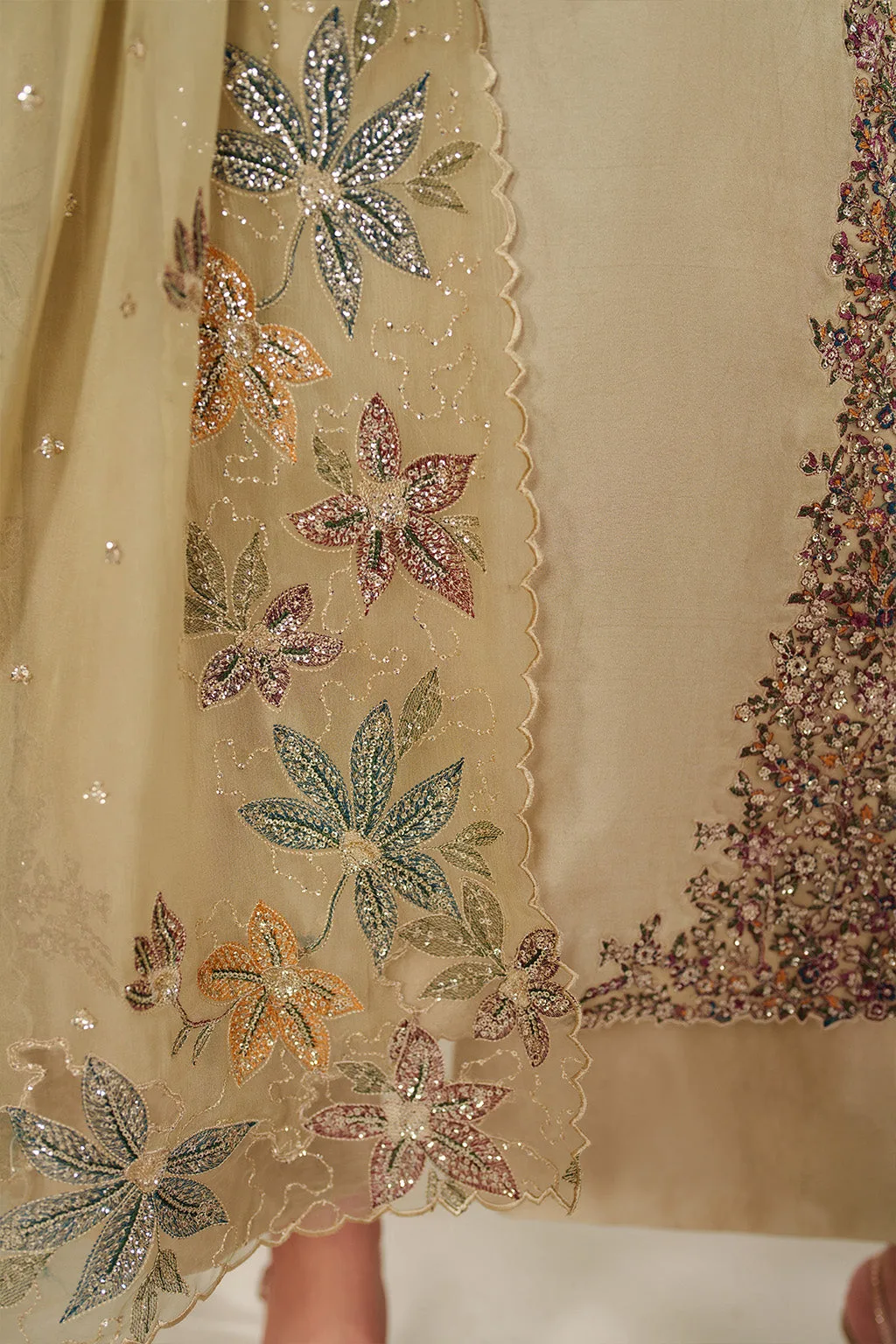 Unstitched formal dress in organza, chiffon, velvet and silk – view 10 – Poshaq