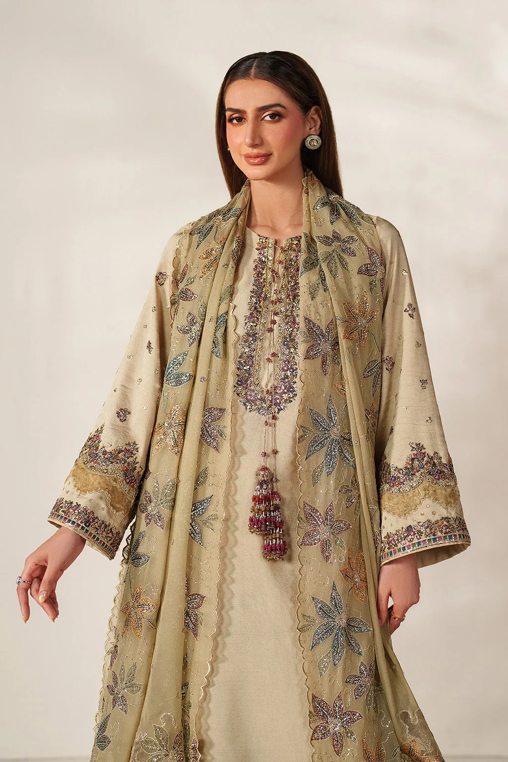 Unstitched formal dress in organza, chiffon, velvet and silk – view 7 – Poshaq
