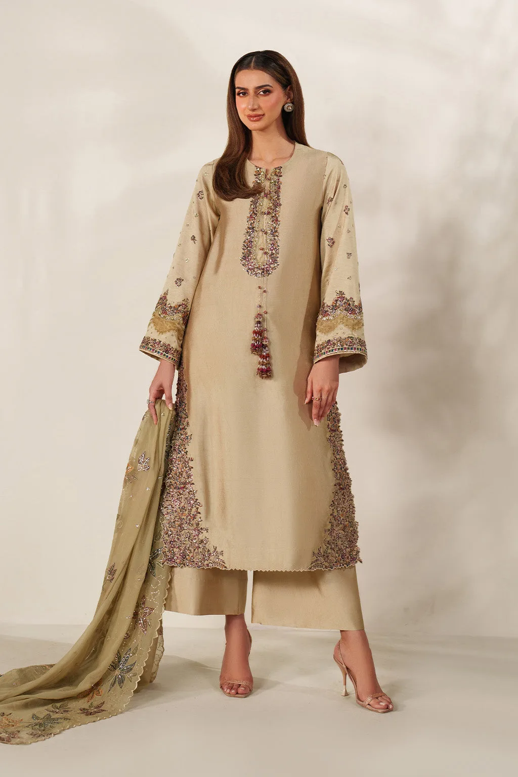 Unstitched formal dress in organza, chiffon, velvet and silk – view 8 – Poshaq