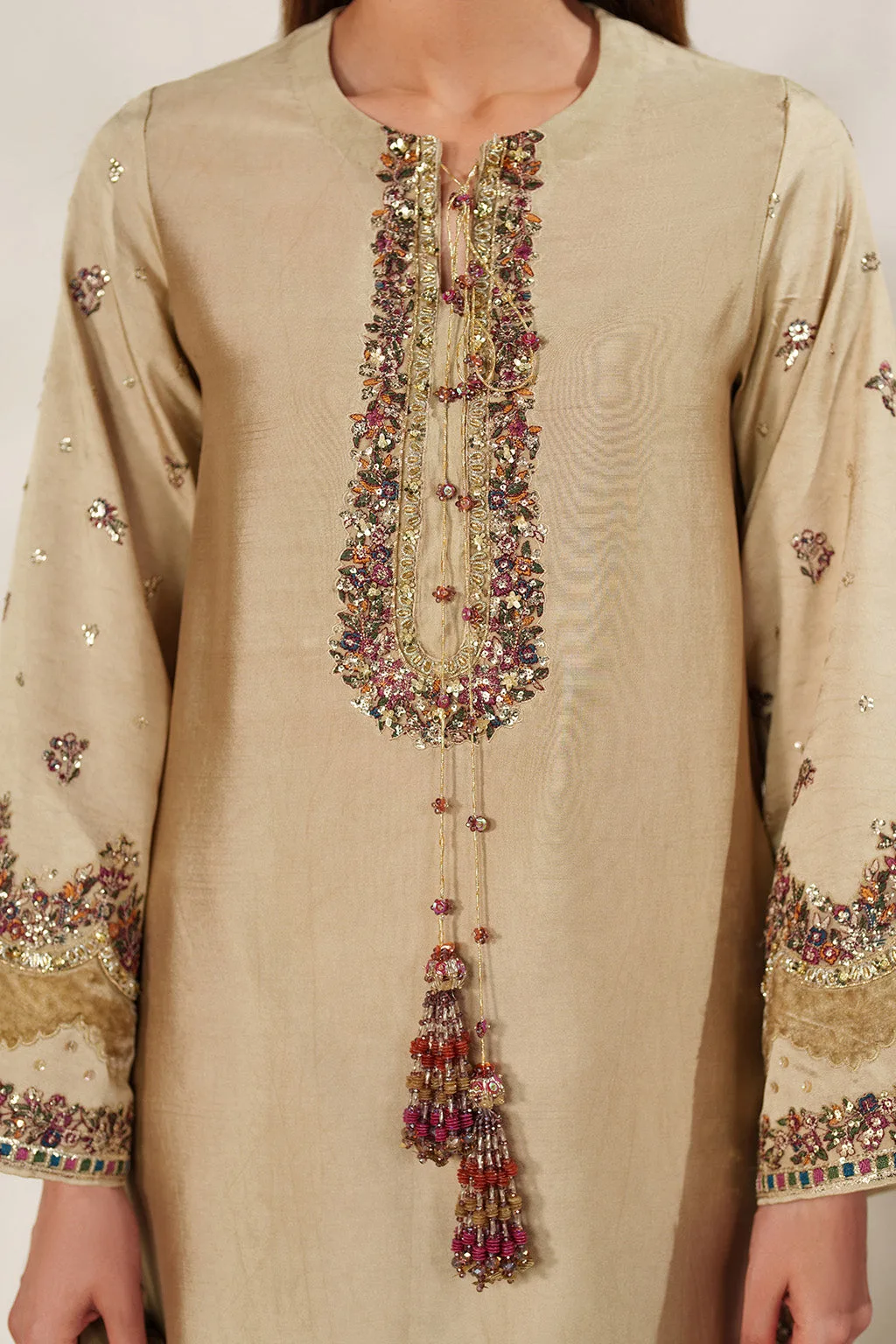 Unstitched formal dress in organza, chiffon, velvet and silk – view 9 – Poshaq