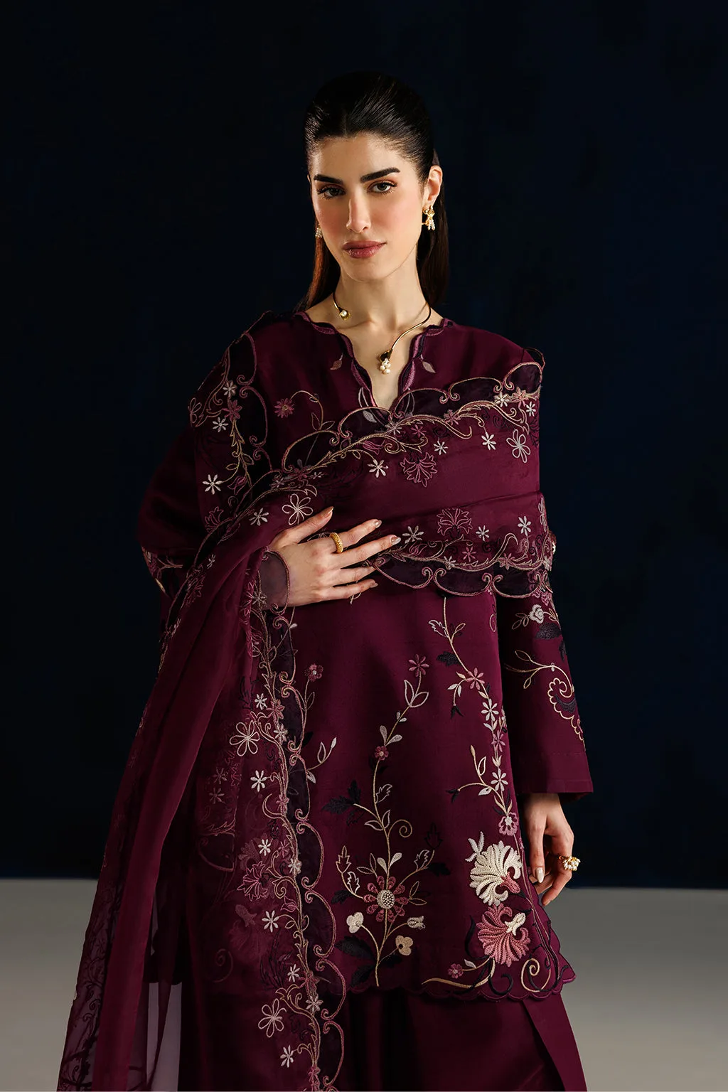 Unstitched formal silk and organza ensemble with subtle embroidery – view 2 – Poshaq