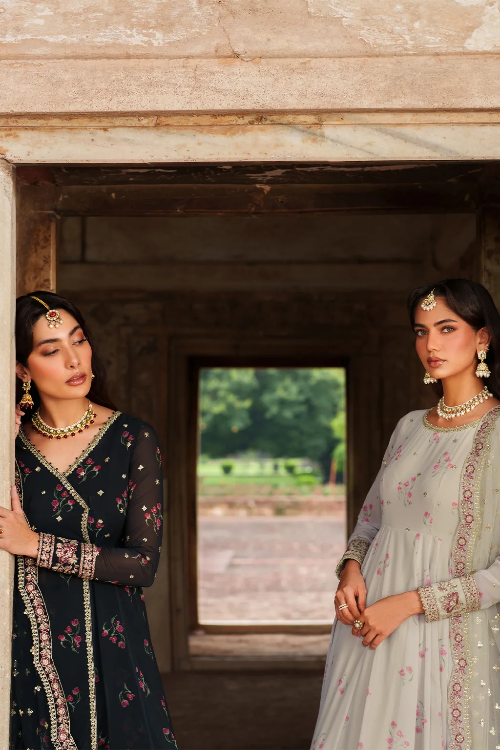 Unstitched printed chiffon dress with organza accents – view 10 – Poshaq