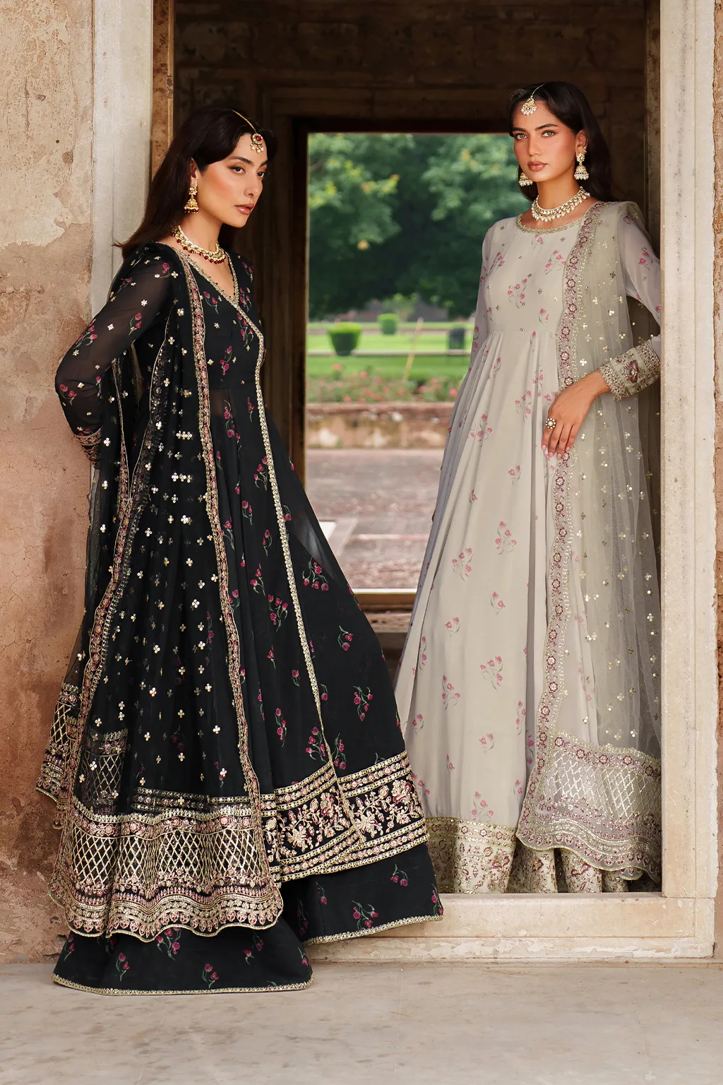 Unstitched printed chiffon dress with organza accents – view 12 – Poshaq