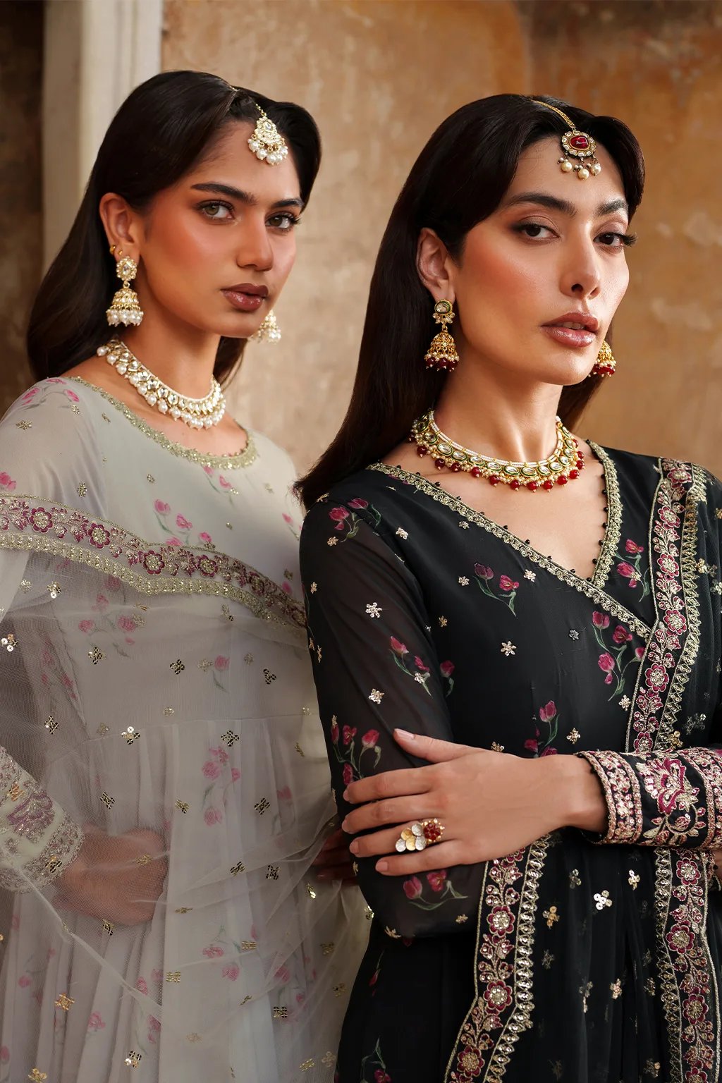 Unstitched printed chiffon dress with organza accents – view 14 – Poshaq