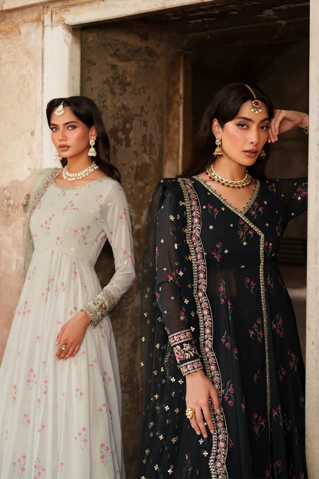 Unstitched printed chiffon dress with organza accents – view 15 – Poshaq