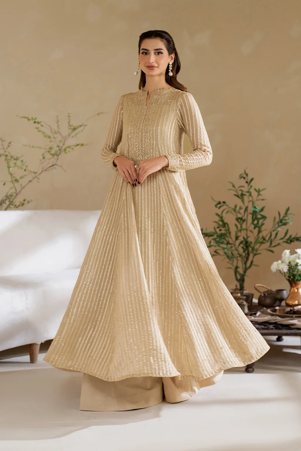 Unstitched chiffon frock with embroidered organza details – view 5 – Poshaq
