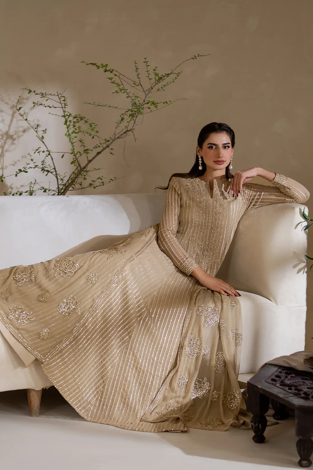 Unstitched chiffon frock with embroidered organza details – view 8 – Poshaq