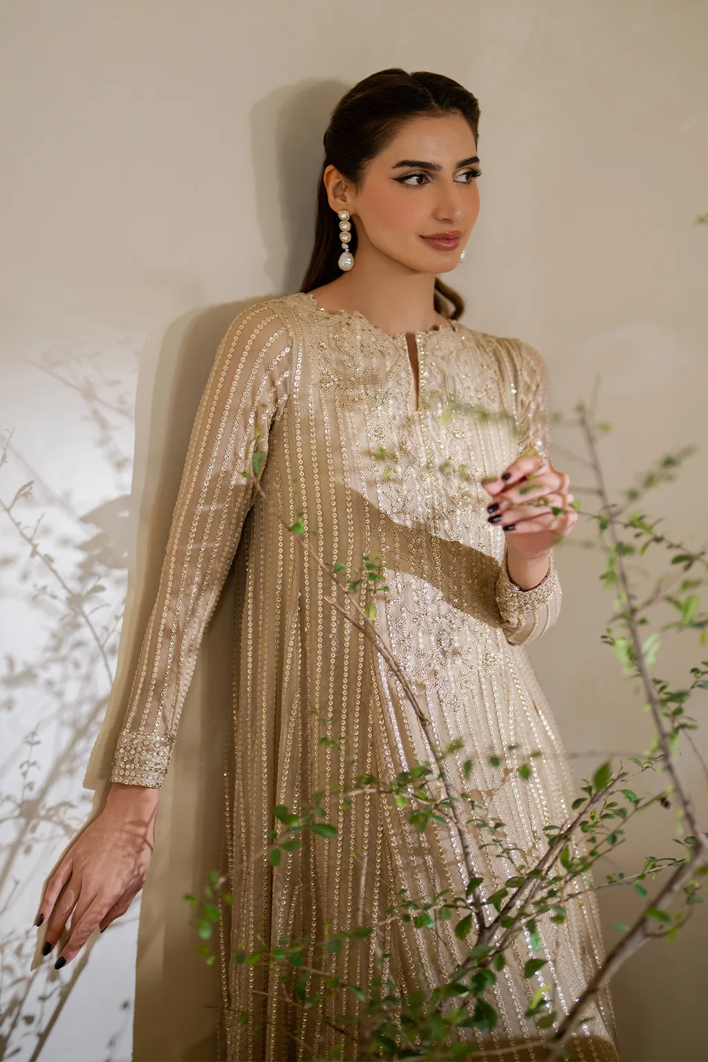Unstitched chiffon frock with embroidered organza details – view 9 – Poshaq