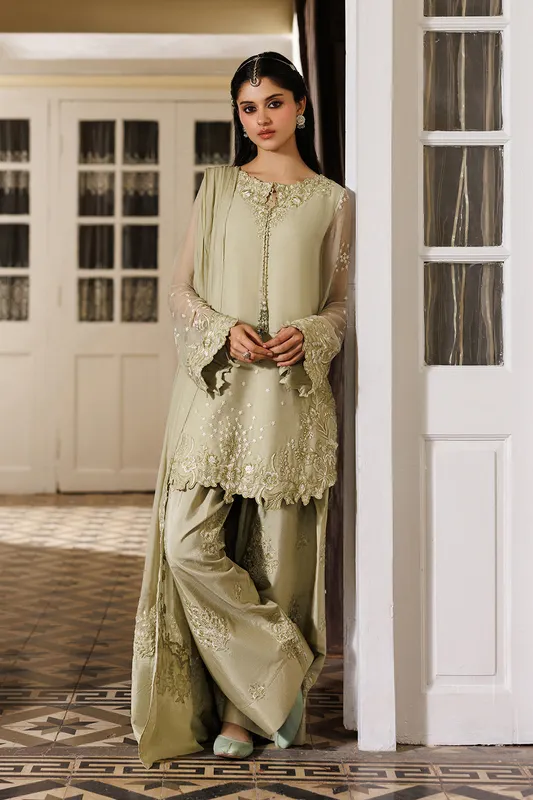 Yellow embroidered chiffon dress with silk lining – view 1 – Poshaq