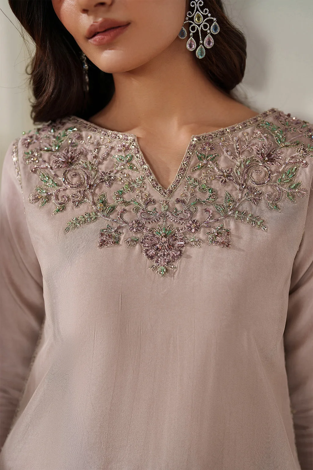 Pink organza and silk formal suit with adda embroidery – view 10 – Poshaq