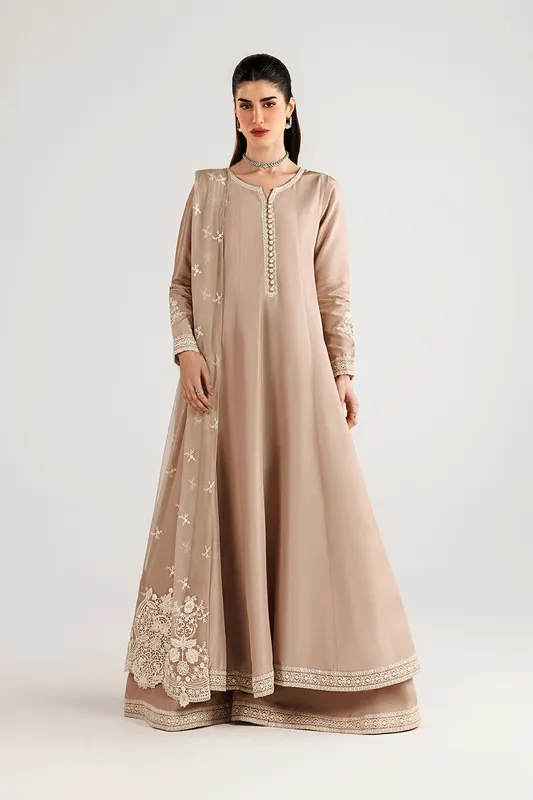 Pink unstitched formal suit with organza embroidery and chiffon dupatta – view 1 – Poshaq