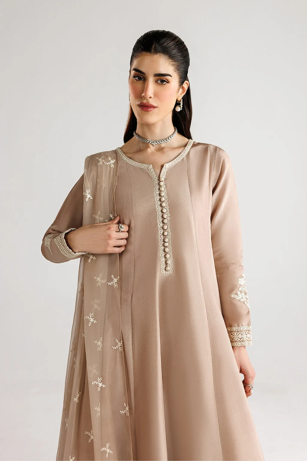 Pink unstitched formal suit with organza embroidery and chiffon dupatta – view 2 – Poshaq