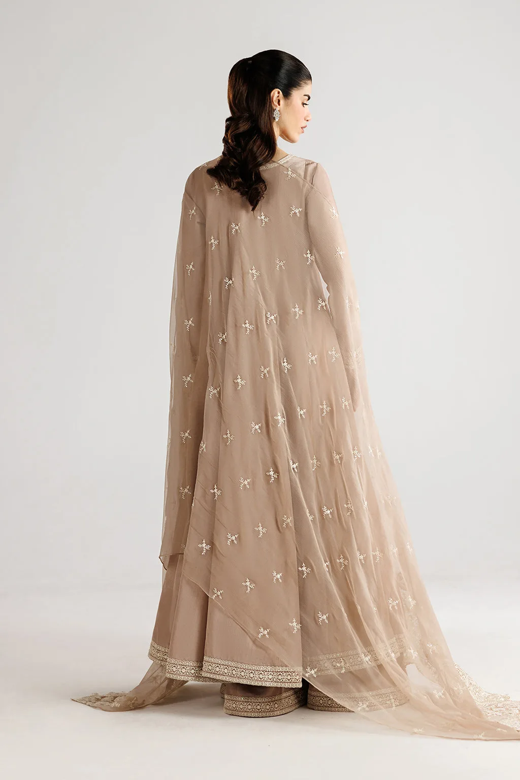 Pink unstitched formal suit with organza embroidery and chiffon dupatta – view 3 – Poshaq