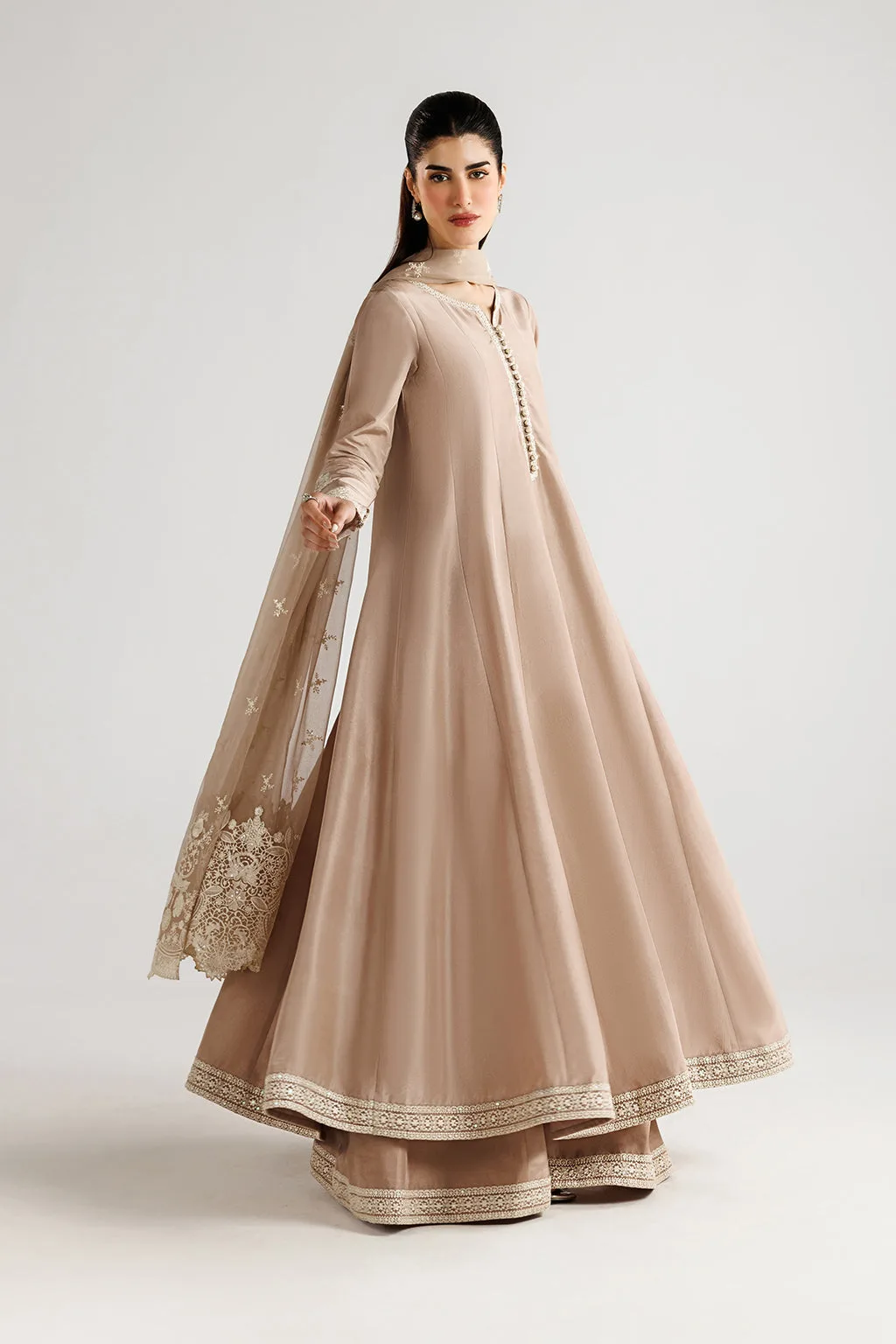 Pink unstitched formal suit with organza embroidery and chiffon dupatta – view 4 – Poshaq