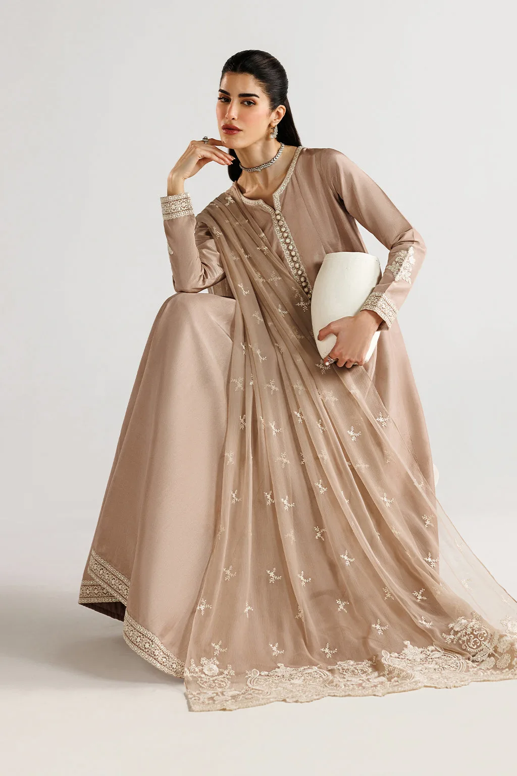 Pink unstitched formal suit with organza embroidery and chiffon dupatta – view 5 – Poshaq