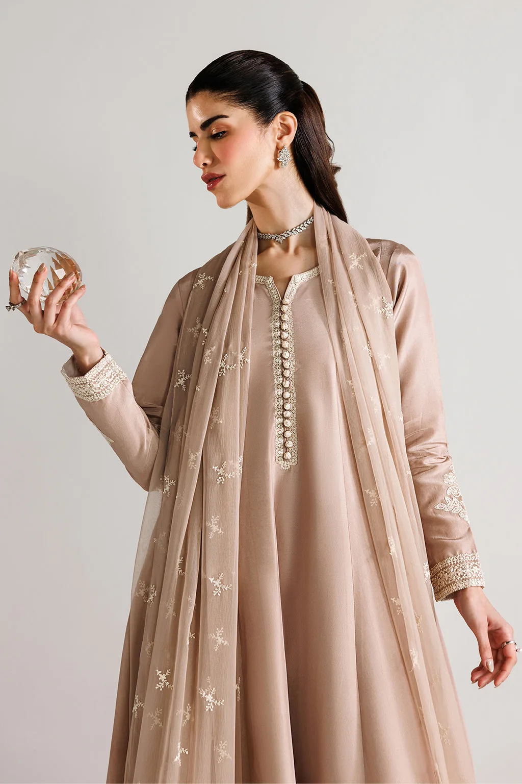 Pink unstitched formal suit with organza embroidery and chiffon dupatta – view 6 – Poshaq