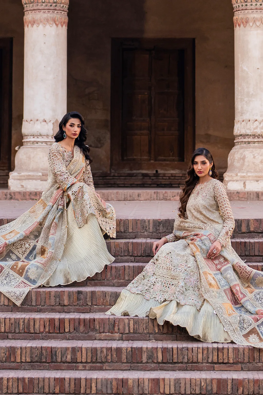 Embroidered chiffon shirt with organza dupatta and masoori trouser in a formal three‑piece suit – view 14 – Poshaq