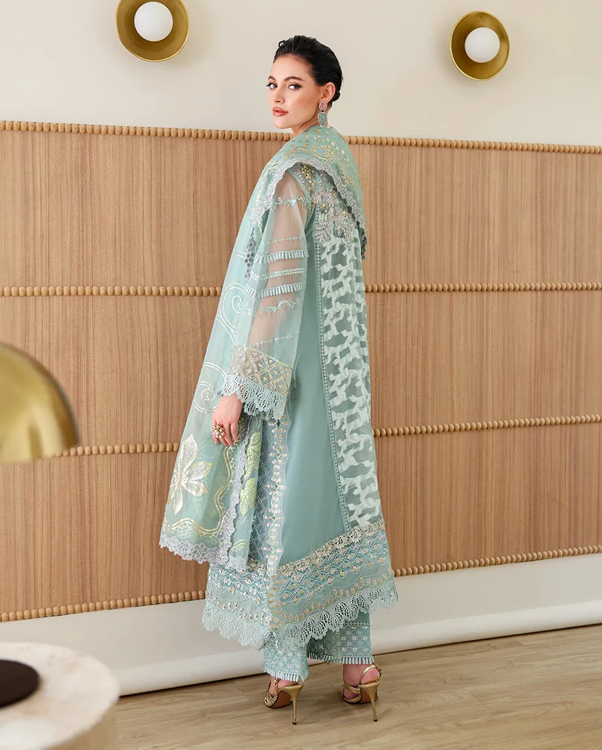 Aube raw silk three-piece ensemble with printed organza dupatta – view 3 – Poshaq