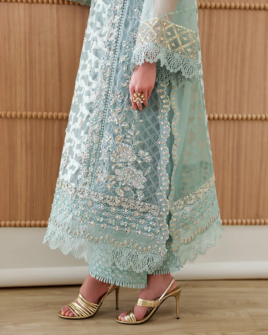 Aube raw silk three-piece ensemble with printed organza dupatta – view 5 – Poshaq
