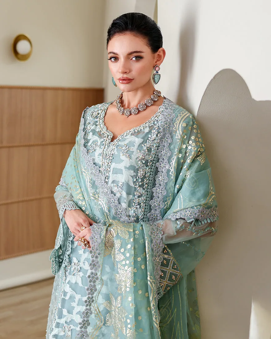 Aube raw silk three-piece ensemble with printed organza dupatta – view 6 – Poshaq