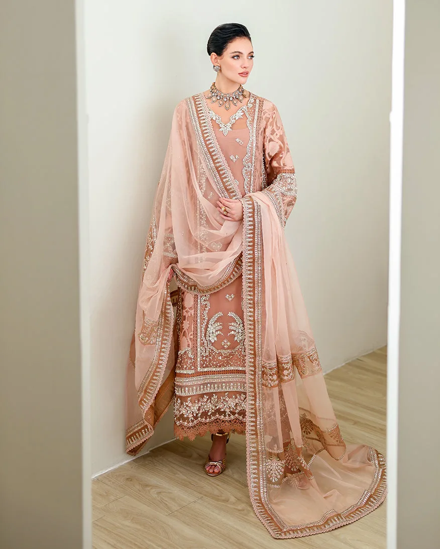 Pink silk dress with raw silk trousers and organza dupatta – view 5 – Poshaq