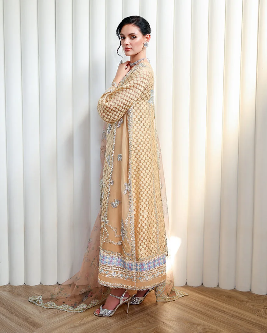 Rose Halo raw silk shirt with organza dupatta and silk trouser – view 2 – Poshaq