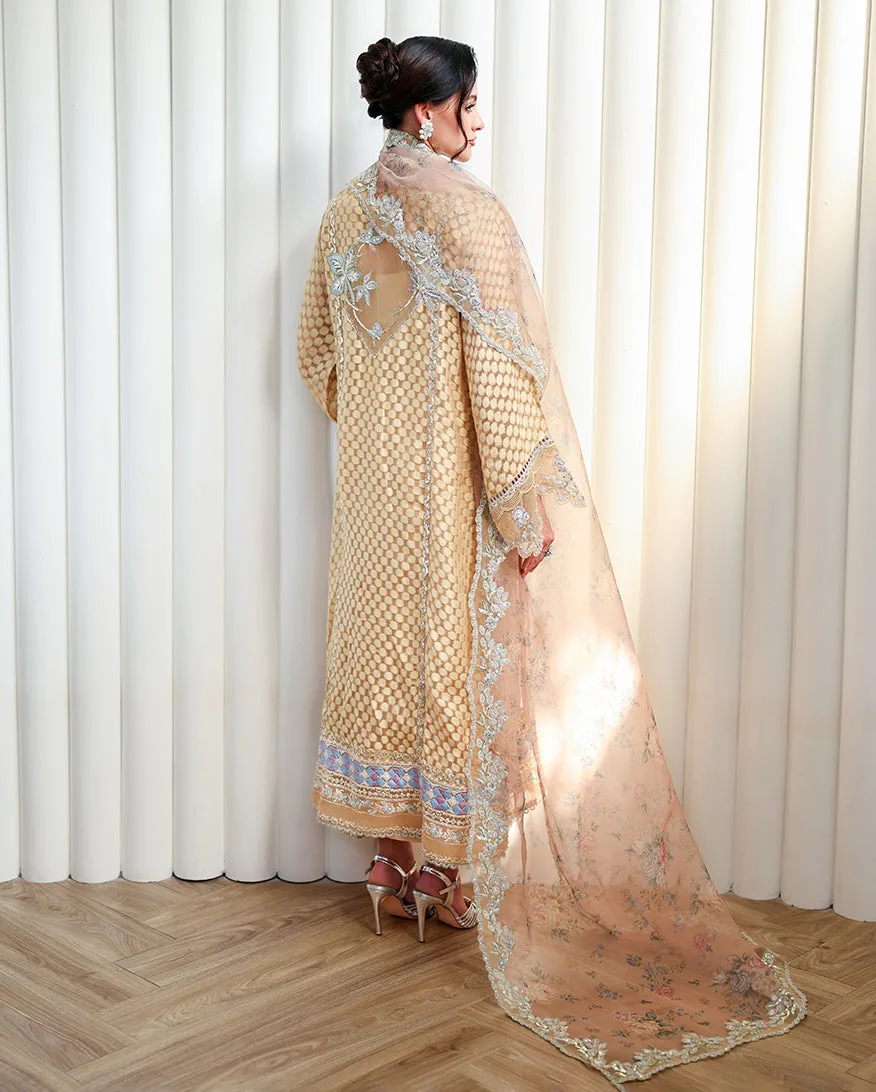 Rose Halo raw silk shirt with organza dupatta and silk trouser – view 3 – Poshaq