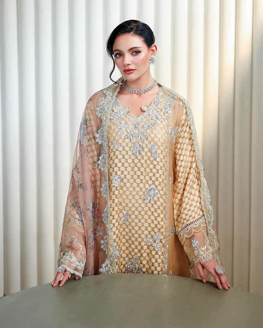 Rose Halo raw silk shirt with organza dupatta and silk trouser – view 4 – Poshaq