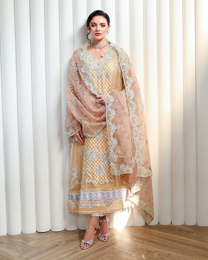 Rose Halo raw silk shirt with organza dupatta and silk trouser – view 6 – Poshaq