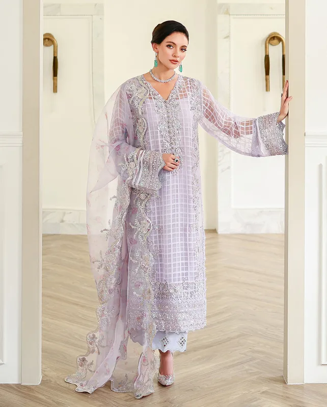 Green raw silk shirt with organza dupatta and silk trousers – view 1 – Poshaq