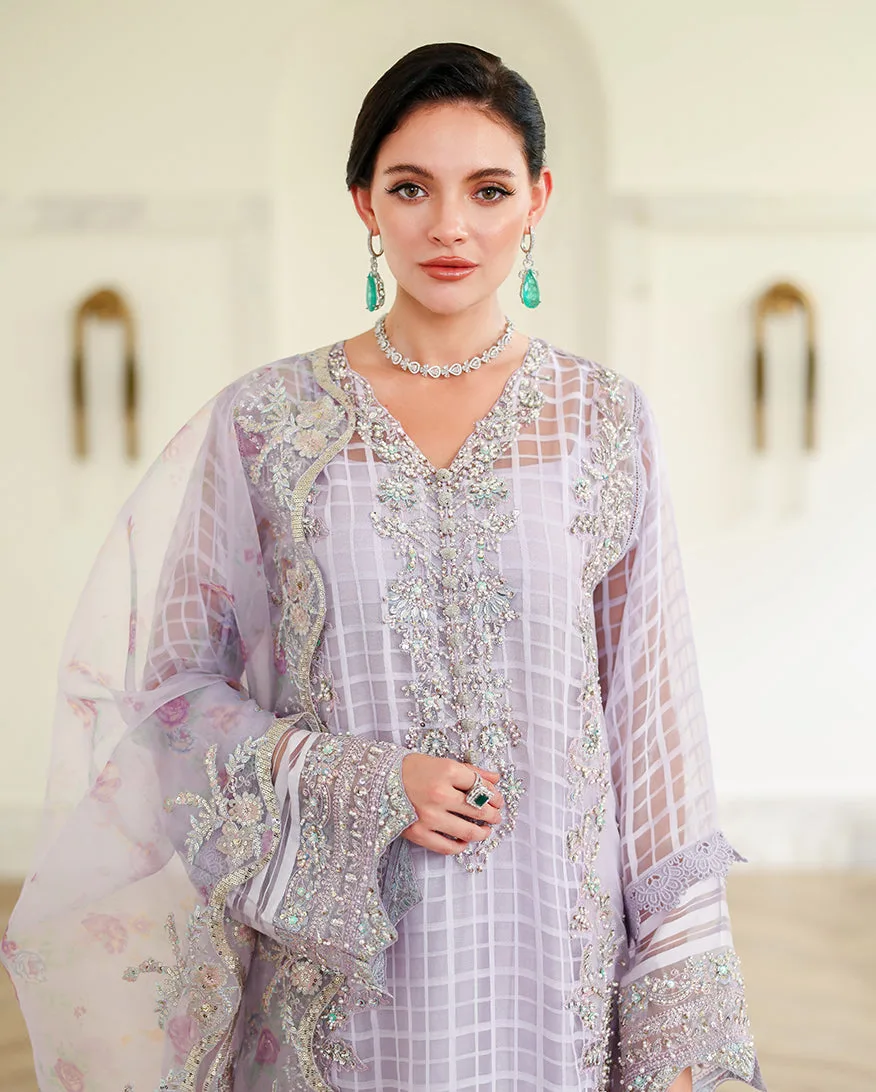 Green raw silk shirt with organza dupatta and silk trousers – view 4 – Poshaq