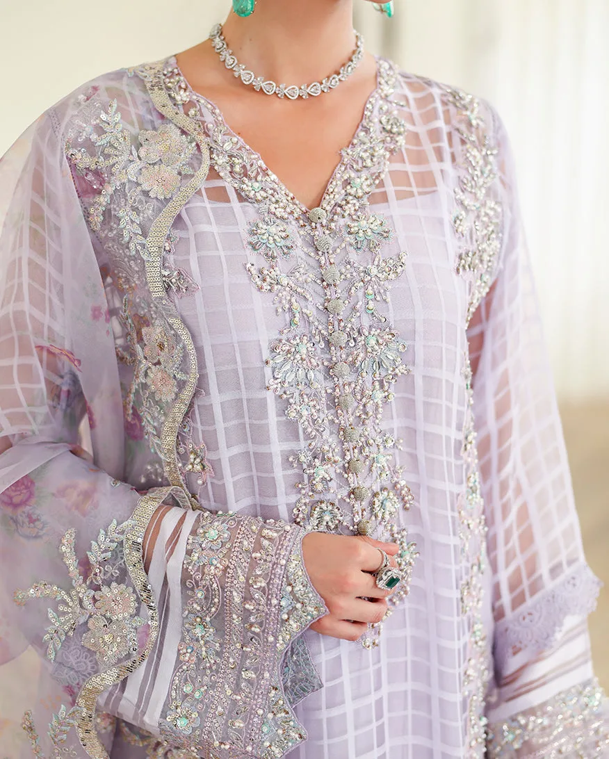 Green raw silk shirt with organza dupatta and silk trousers – view 5 – Poshaq