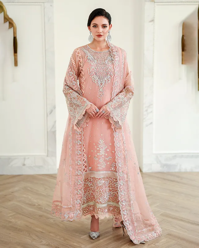 Ivory raw silk three‑piece suit with organza dupatta and silk lining – view 1 – Poshaq