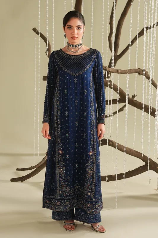 Blue raw silk formal suit with shirt and culottes – view 1 – Poshaq