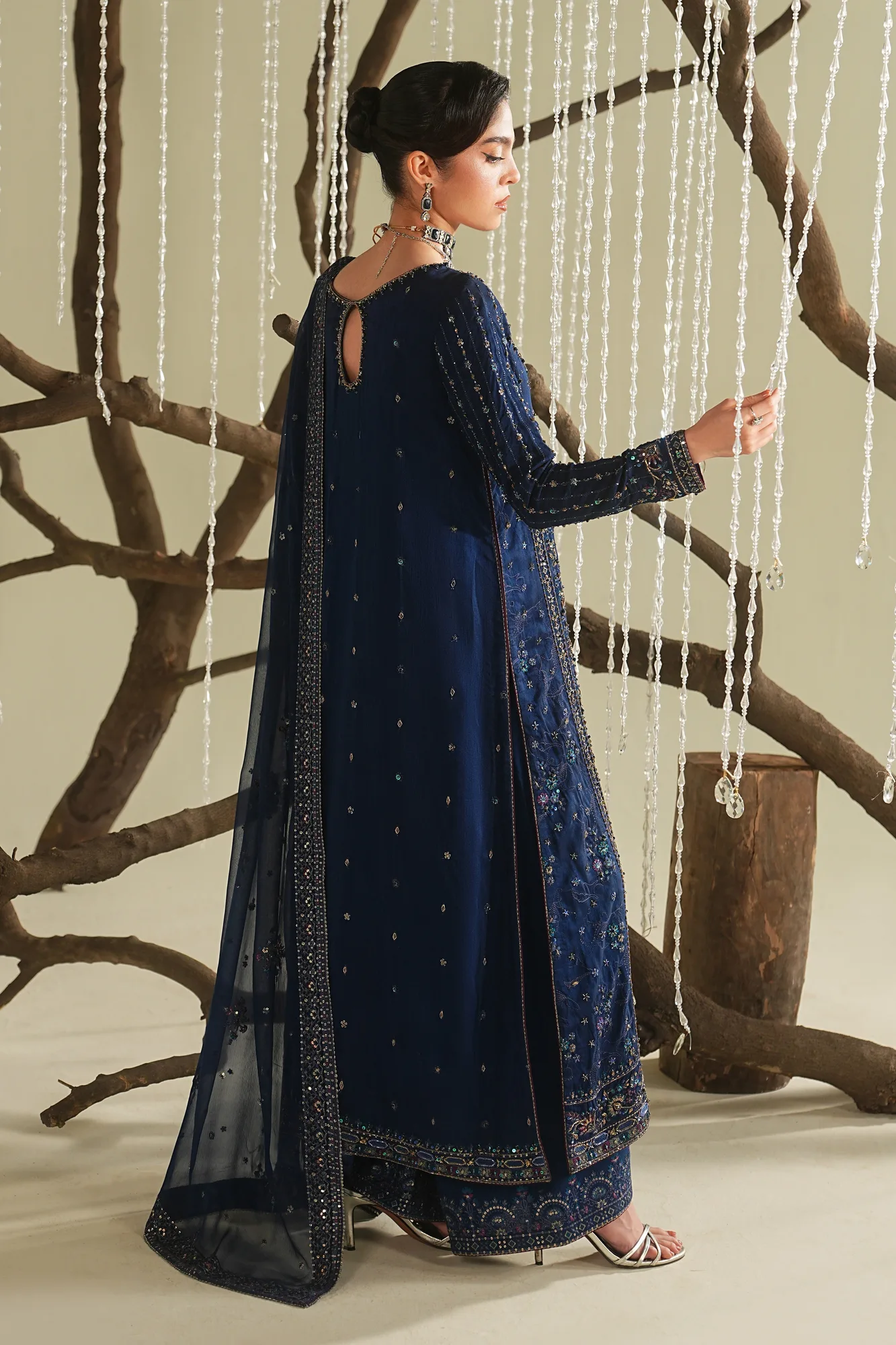 Blue raw silk formal suit with shirt and culottes – view 2 – Poshaq