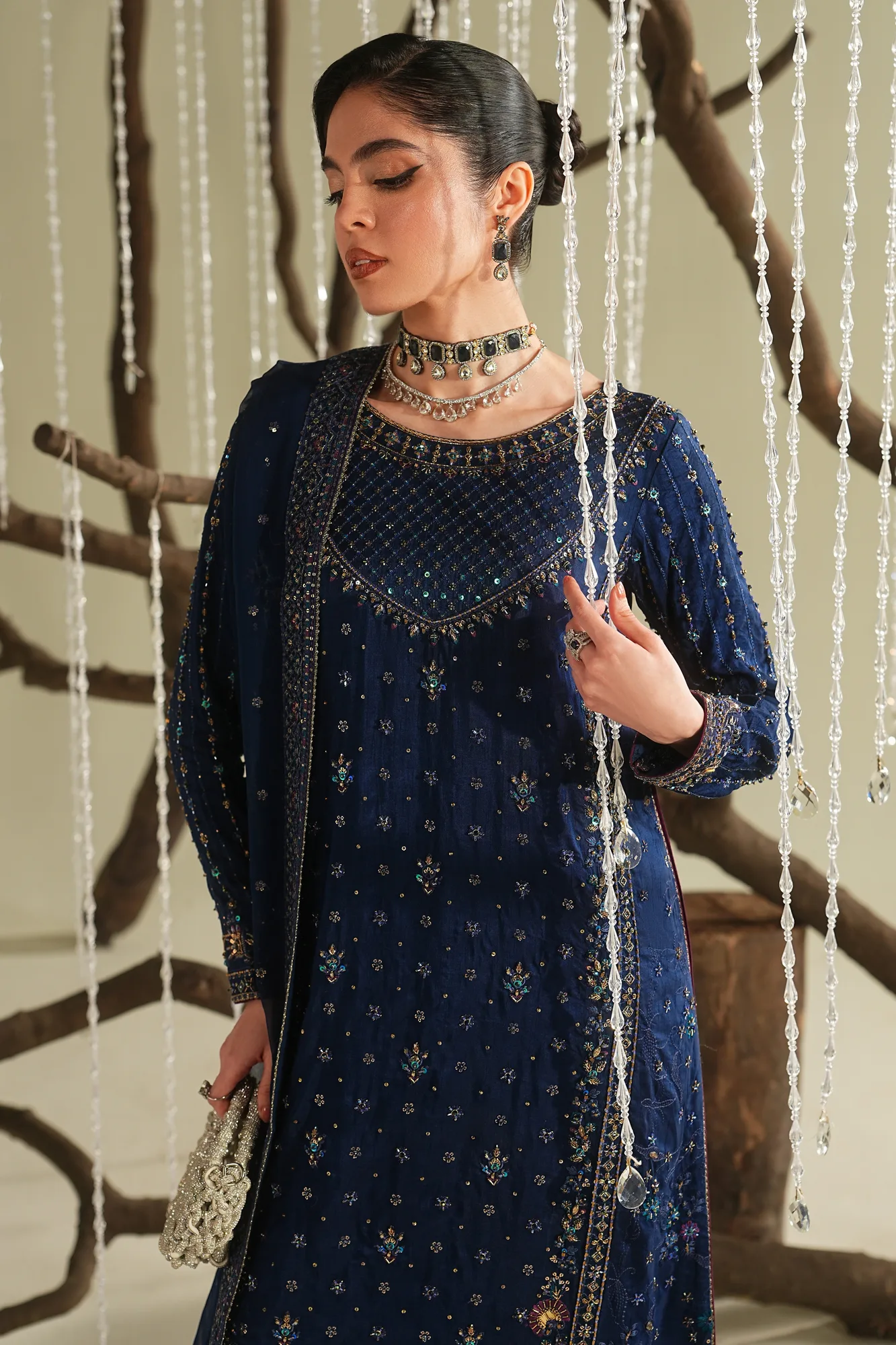 Blue raw silk formal suit with shirt and culottes – view 4 – Poshaq