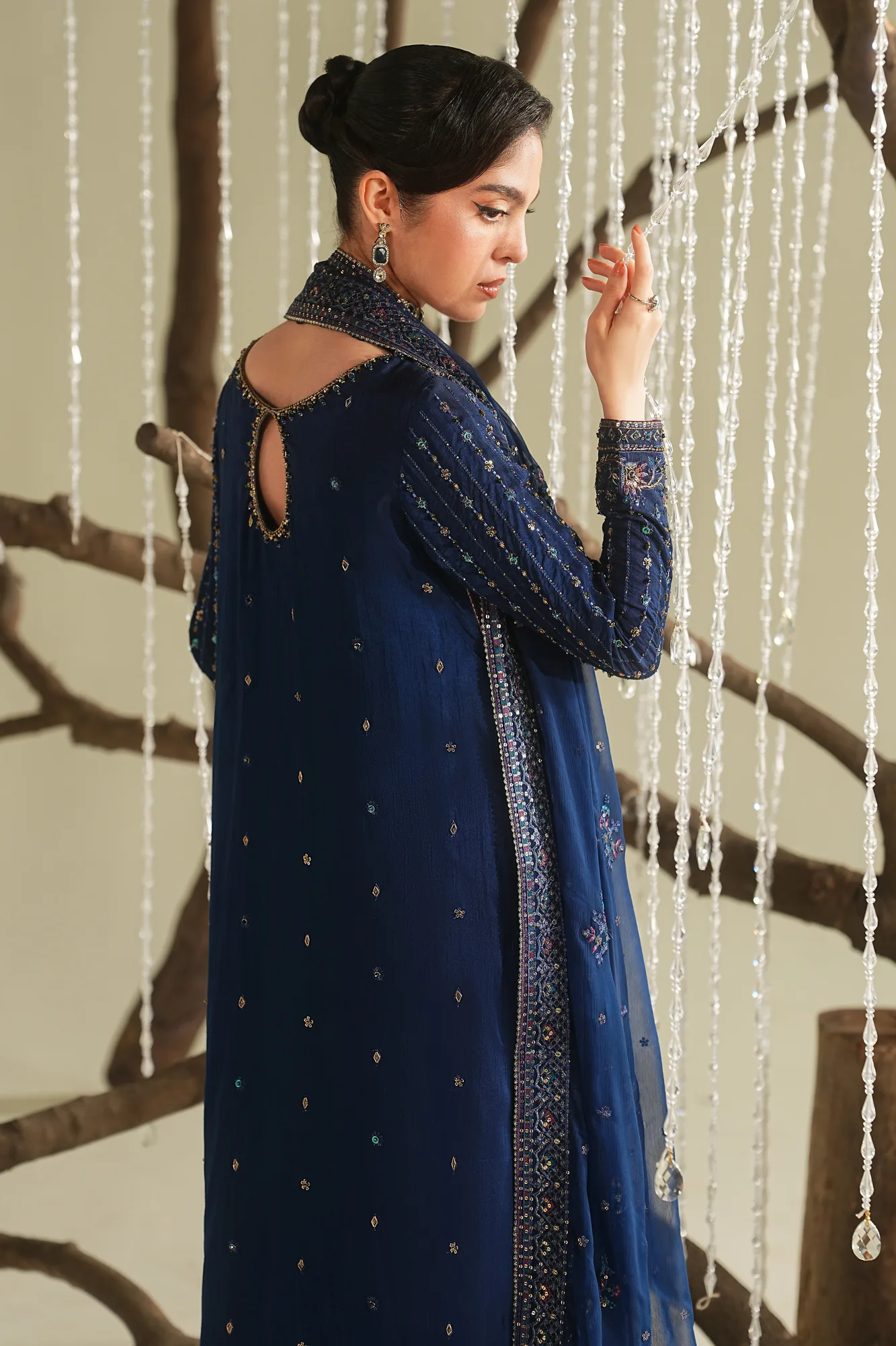 Blue raw silk formal suit with shirt and culottes – view 5 – Poshaq