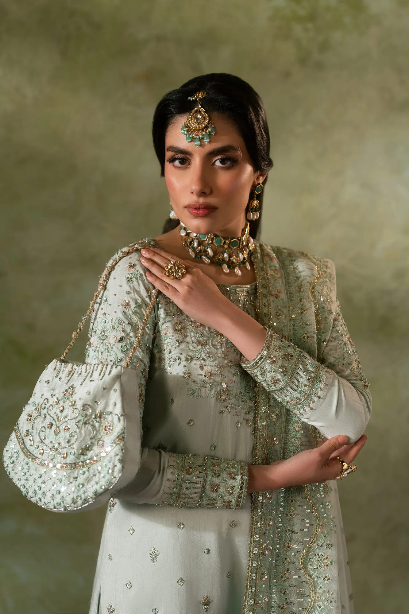 raw silk shirt with net sharara and dupatta in neutral tone – view 6 – Poshaq
